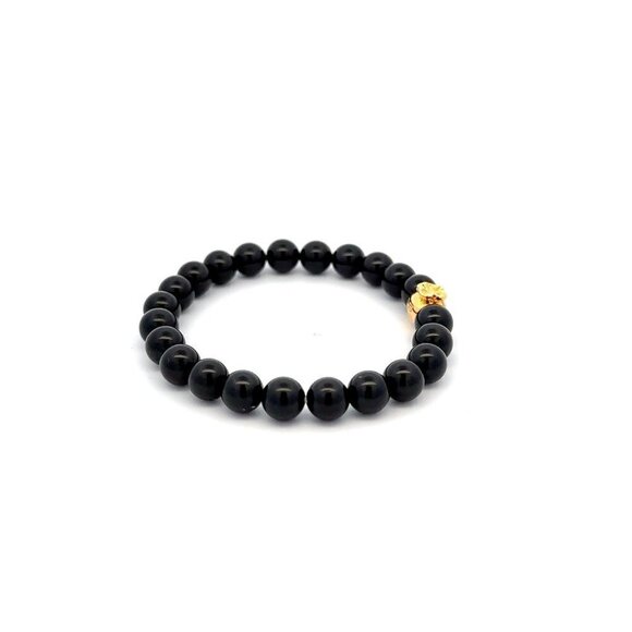 18K Gold Charm Bracelet Natural Black Tourmaline Gemstones 6mm Money Bag - Picture 3 of 5